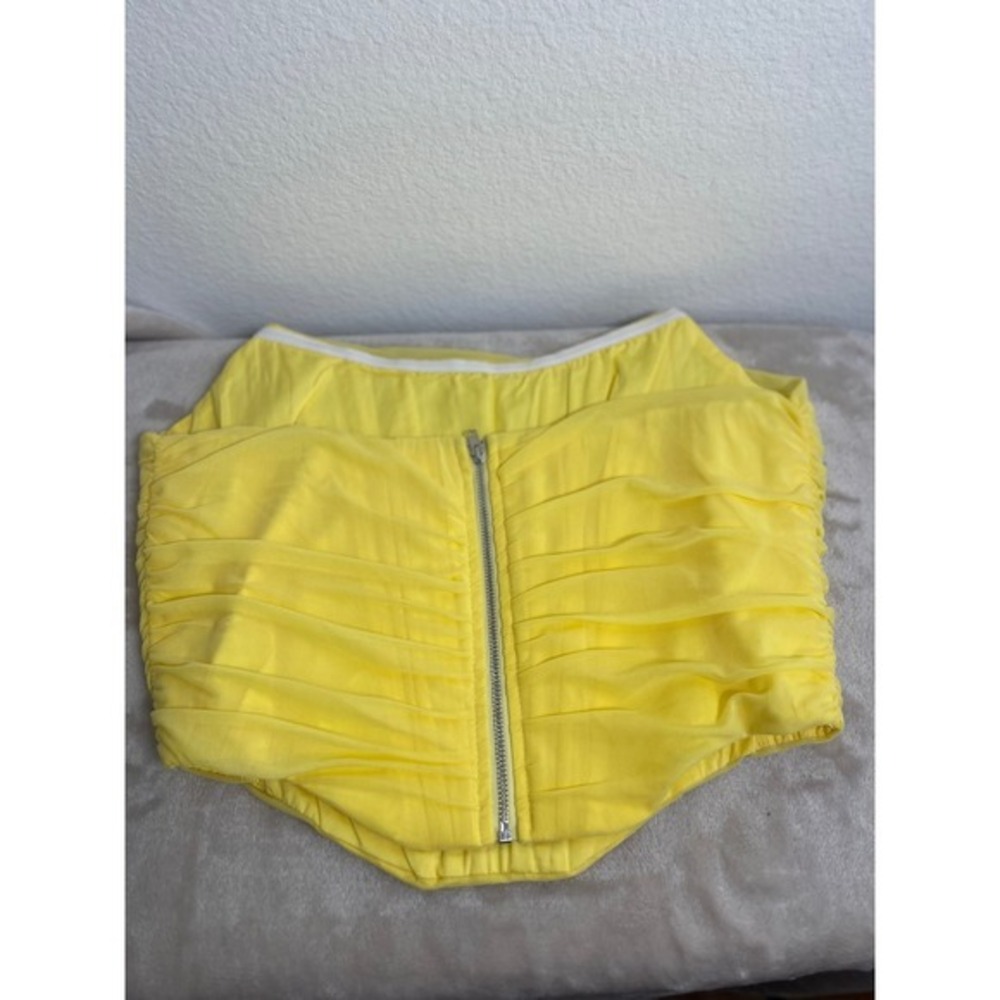 Marthea Yellow Mesh Draped Corset Top Ruched Boned Sleeveless XL NEW - Picture 11 of 16